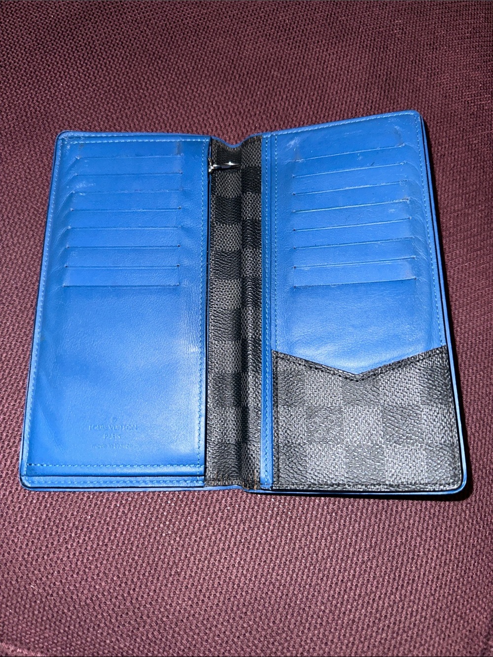 Louis Vuitton Graphite Coated Canvas & Blue Leather Long Brazza Wallet - Picture 8 of 9